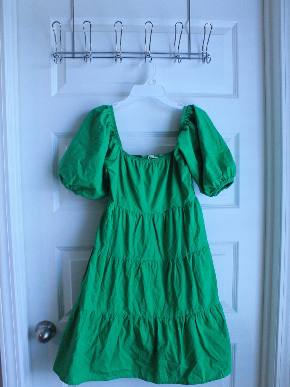 Women’s Green Puff-Sleeve Tiered Casual Dress